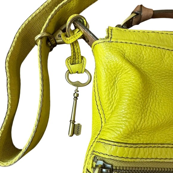 Fossil Yellow Leather Morgan Messenger Crossbody / Shoulder Bag - Picture 4 of 9